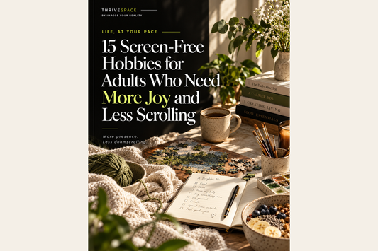 Cozy creative activities books and crafts — ThriveSpace screen-free hobbies editorial cover