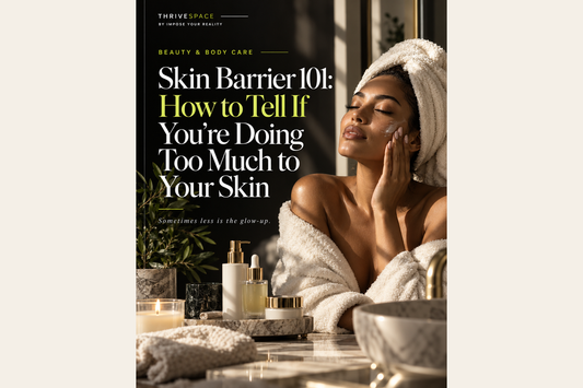 Woman caring for her skin in bathroom — ThriveSpace Skin Barrier 101 editorial cover