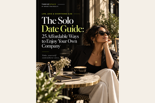 Woman enjoying coffee outdoors alone — ThriveSpace Solo Date Guide editorial cover