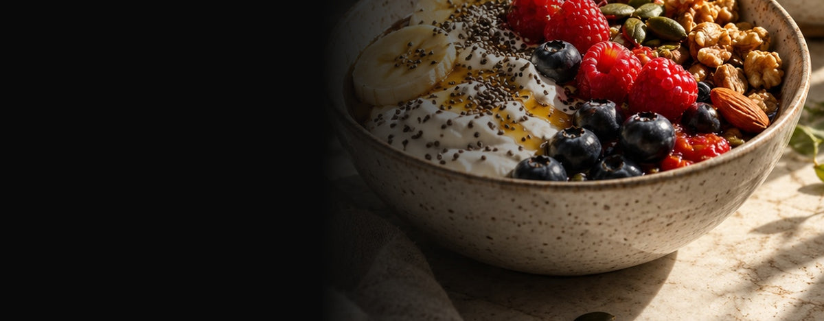 Featured ThriveSpace nutrition article banner with a colorful high-protein berry breakfast bowl